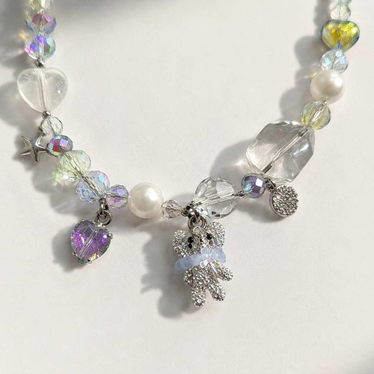 Iridescent Crystal & Pearl Charm Necklace