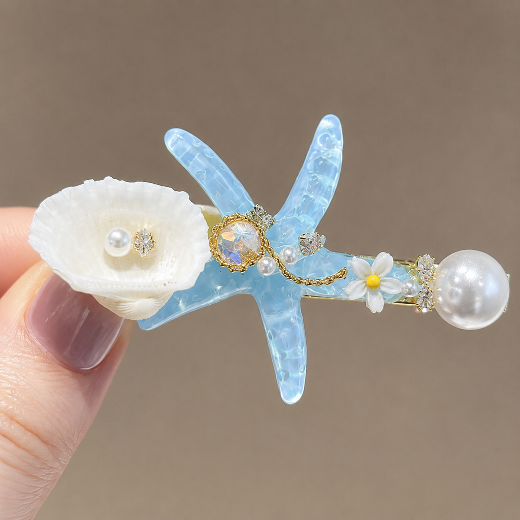 Ocean Starfish Pearl Hair Clip