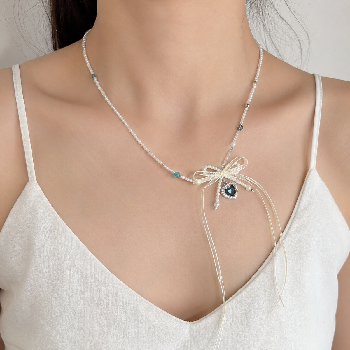 Midnight Ribbon Heart Necklace