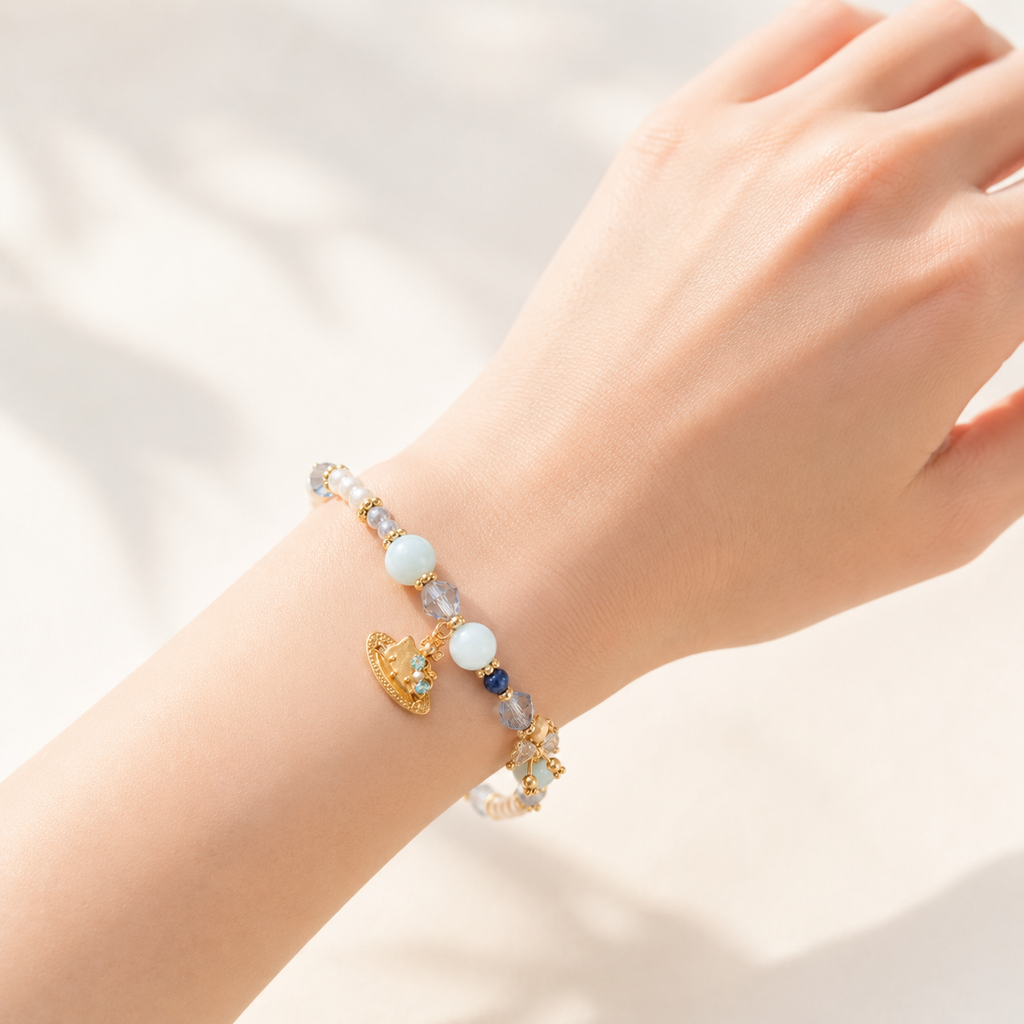 Powder Blue Bow Charm Bracelet