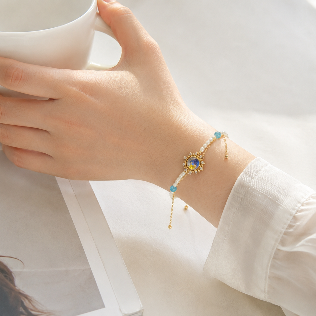 Celestia Pearl & Moonstone Sunburst Bracelet