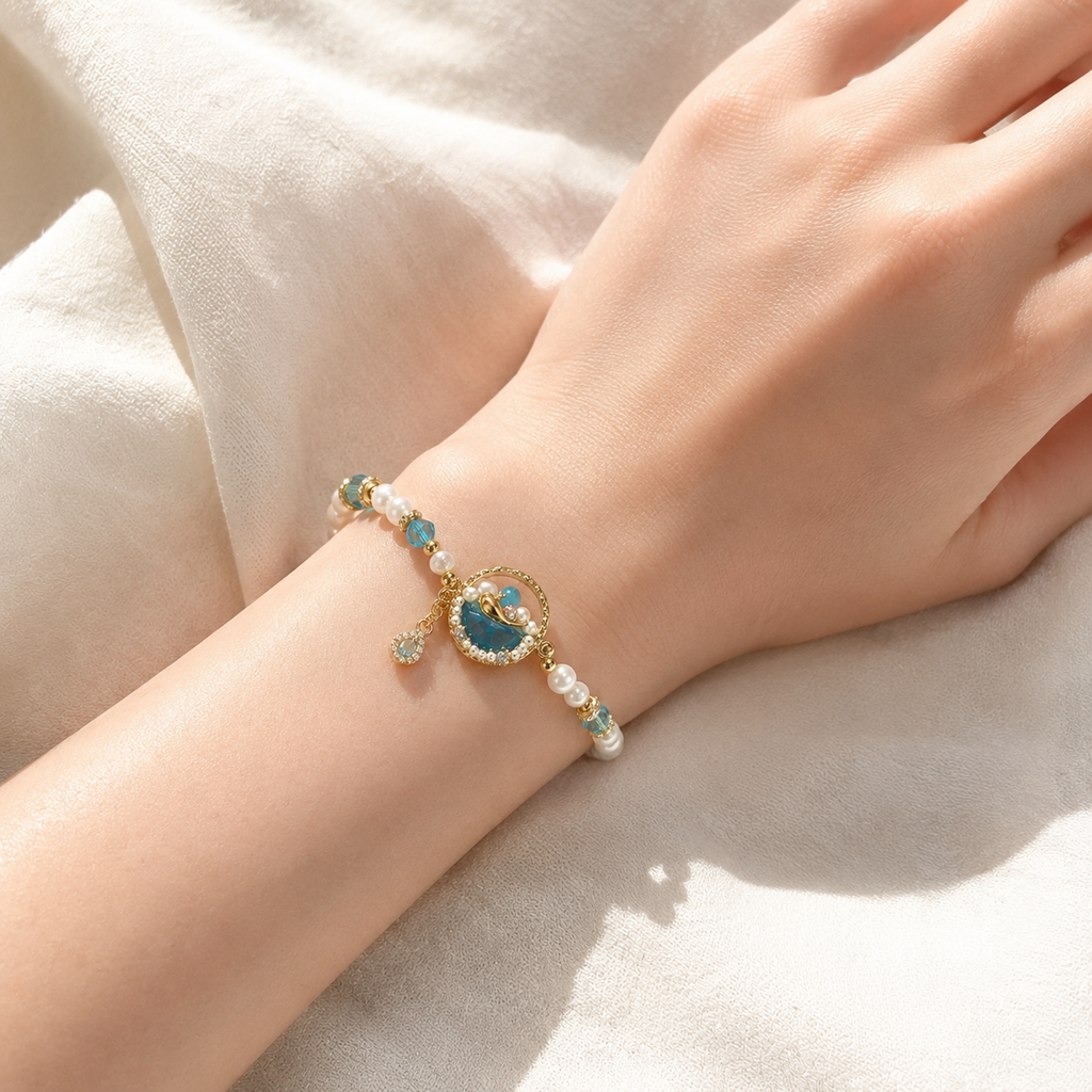 Aqua Pearl Halo Bracelet