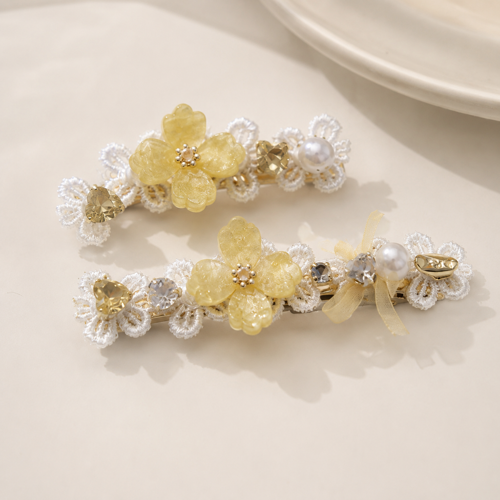 Golden Blossom Lace Hair Clip Set