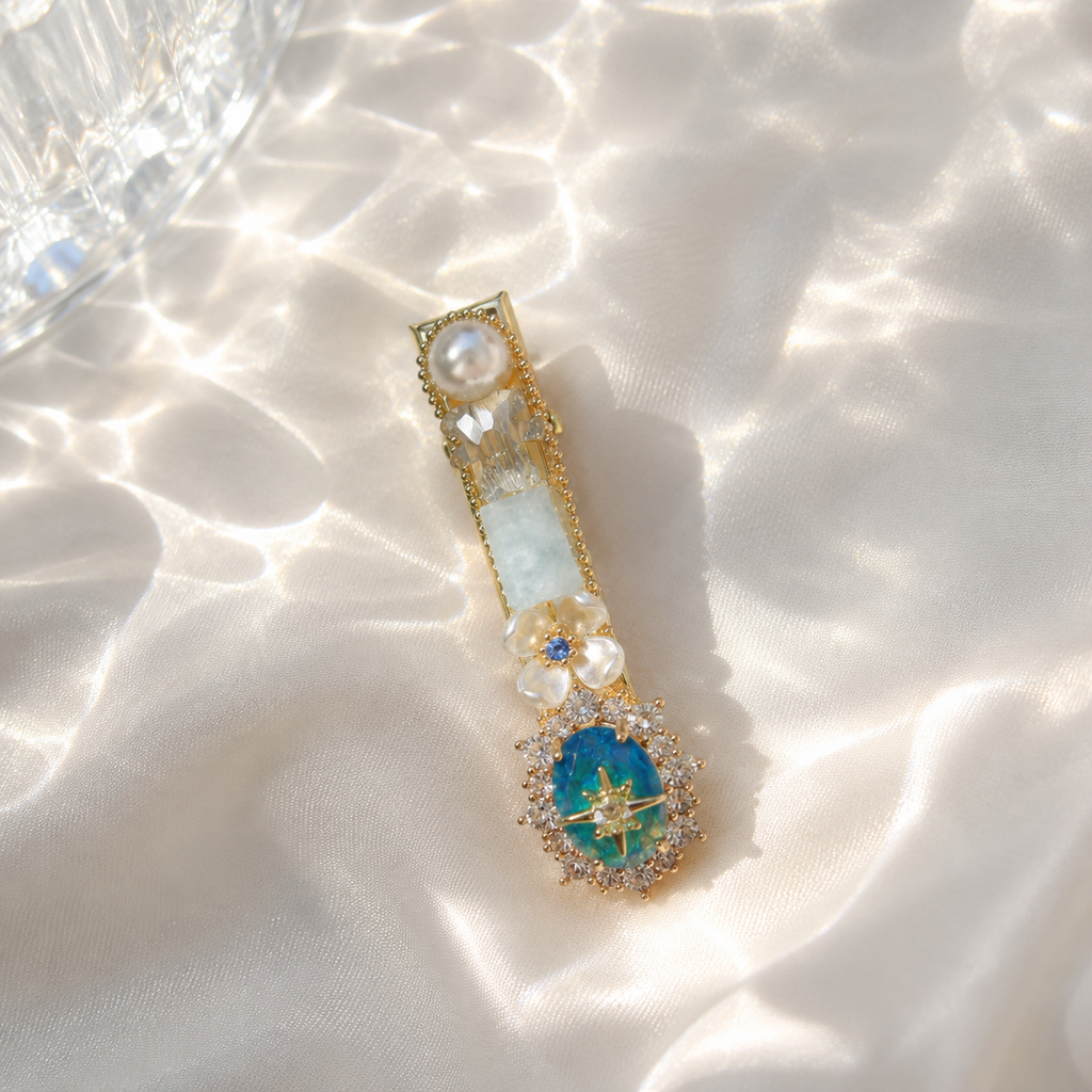 Aqua Celestial Pearl Hair Clip