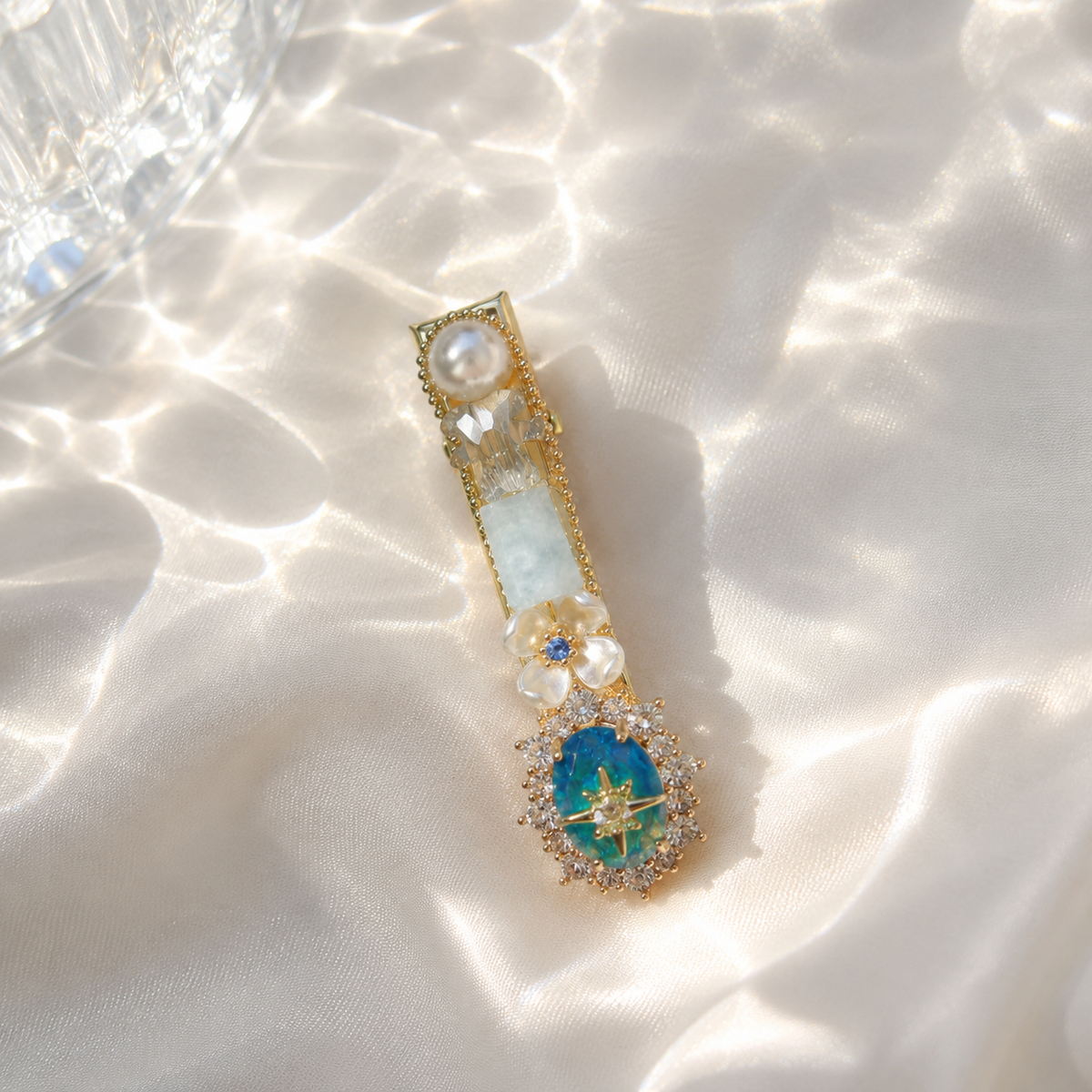 Aqua Celestial Pearl Hair Clip