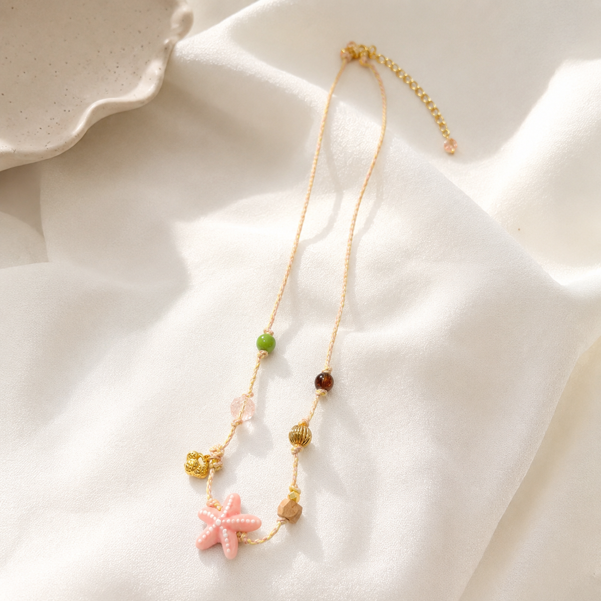 Coral Starfish Cord Necklace