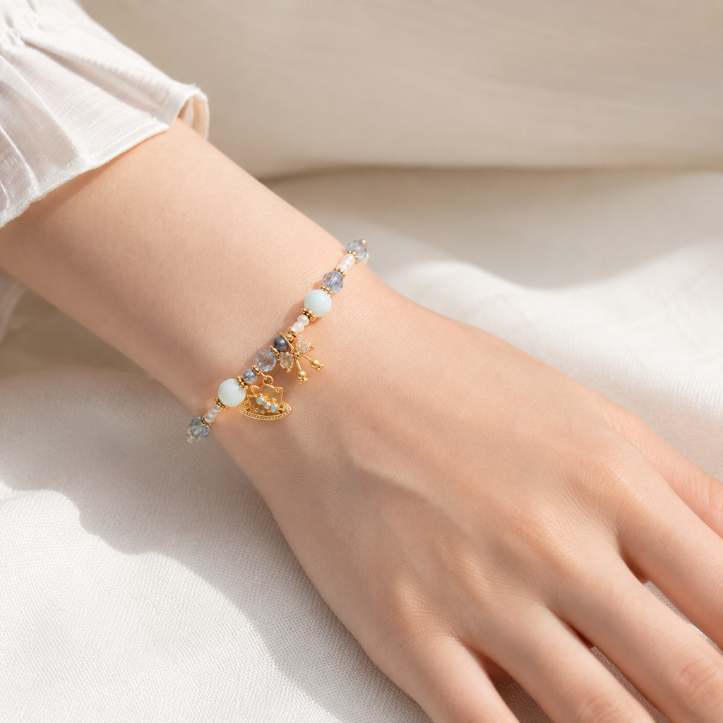 Powder Blue Bow Charm Bracelet