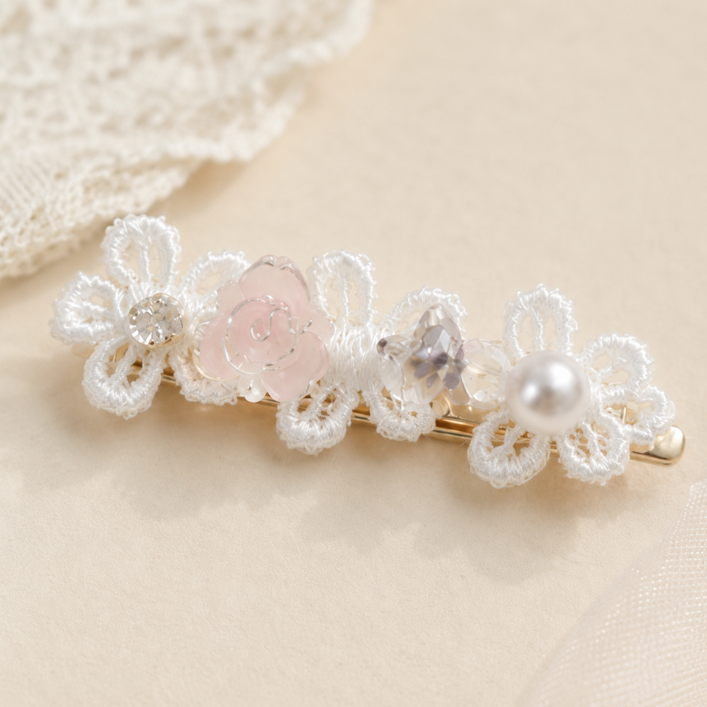 Blush Lace Flower Hair Clip Set