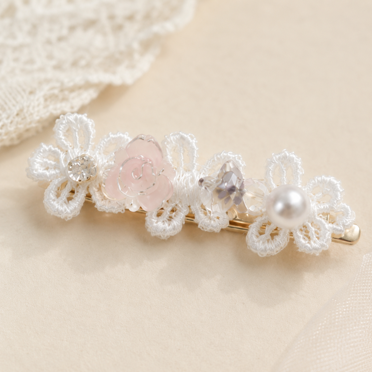 Blush Lace Flower Hair Clip Set