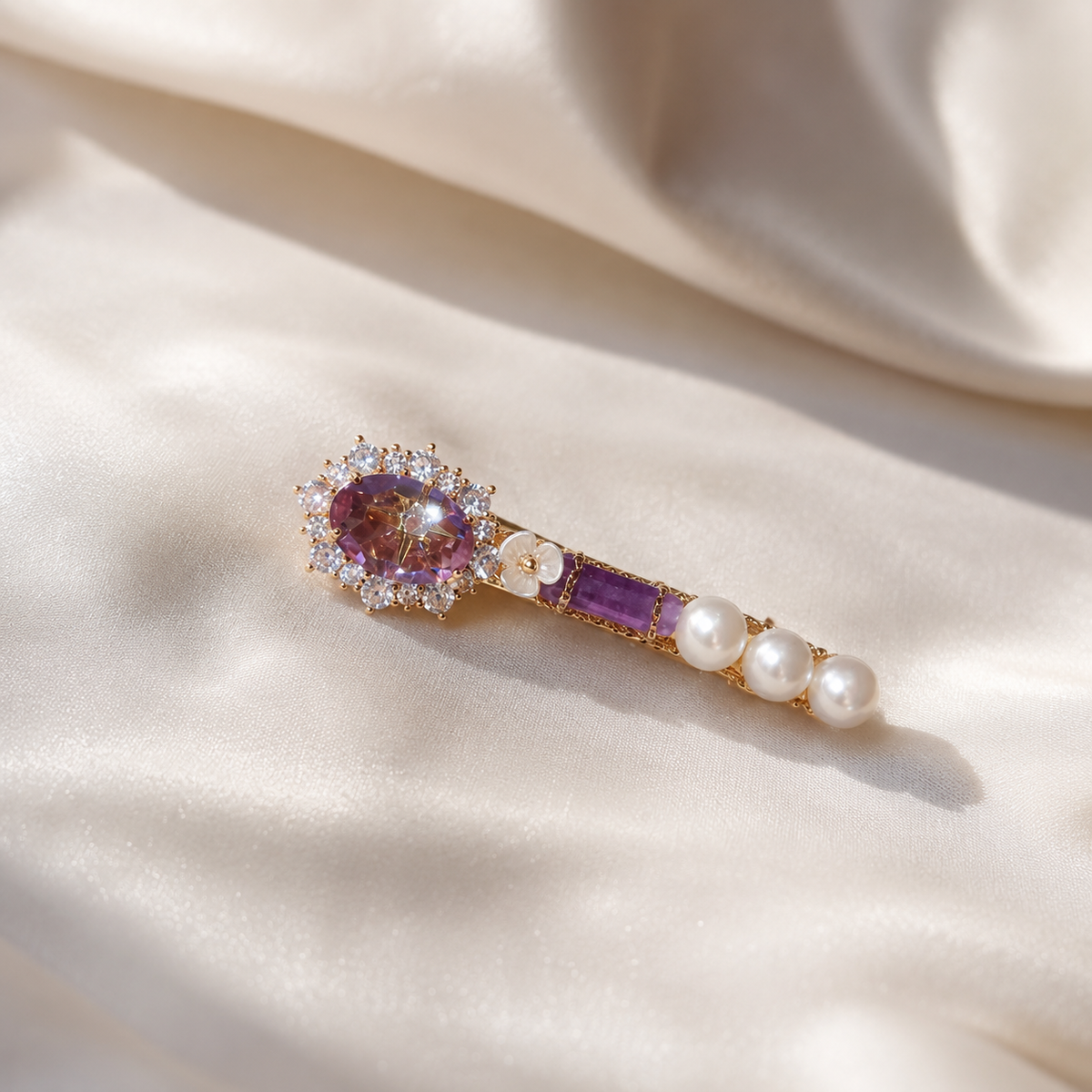 Amethyst Pearl Crystal Hair Clip