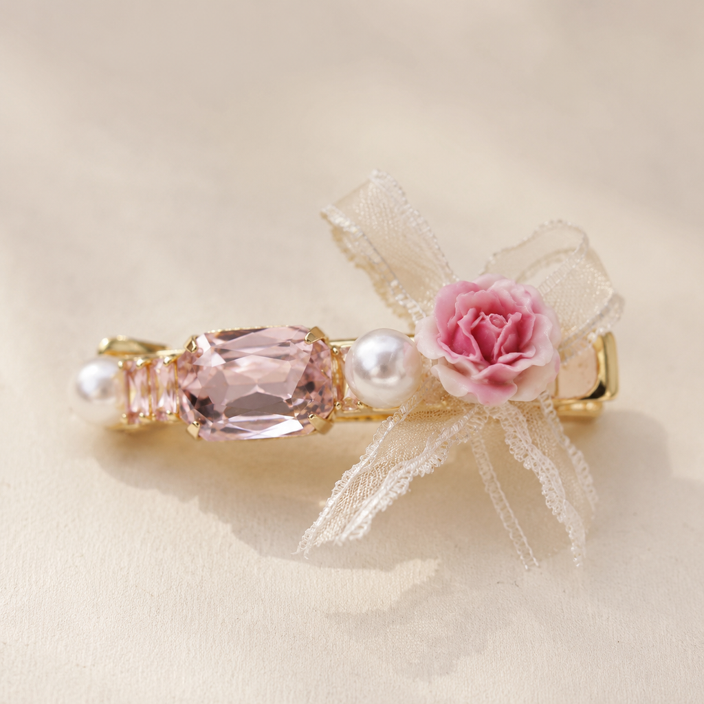 Blush Rose Ribbon Hair Clip Set
