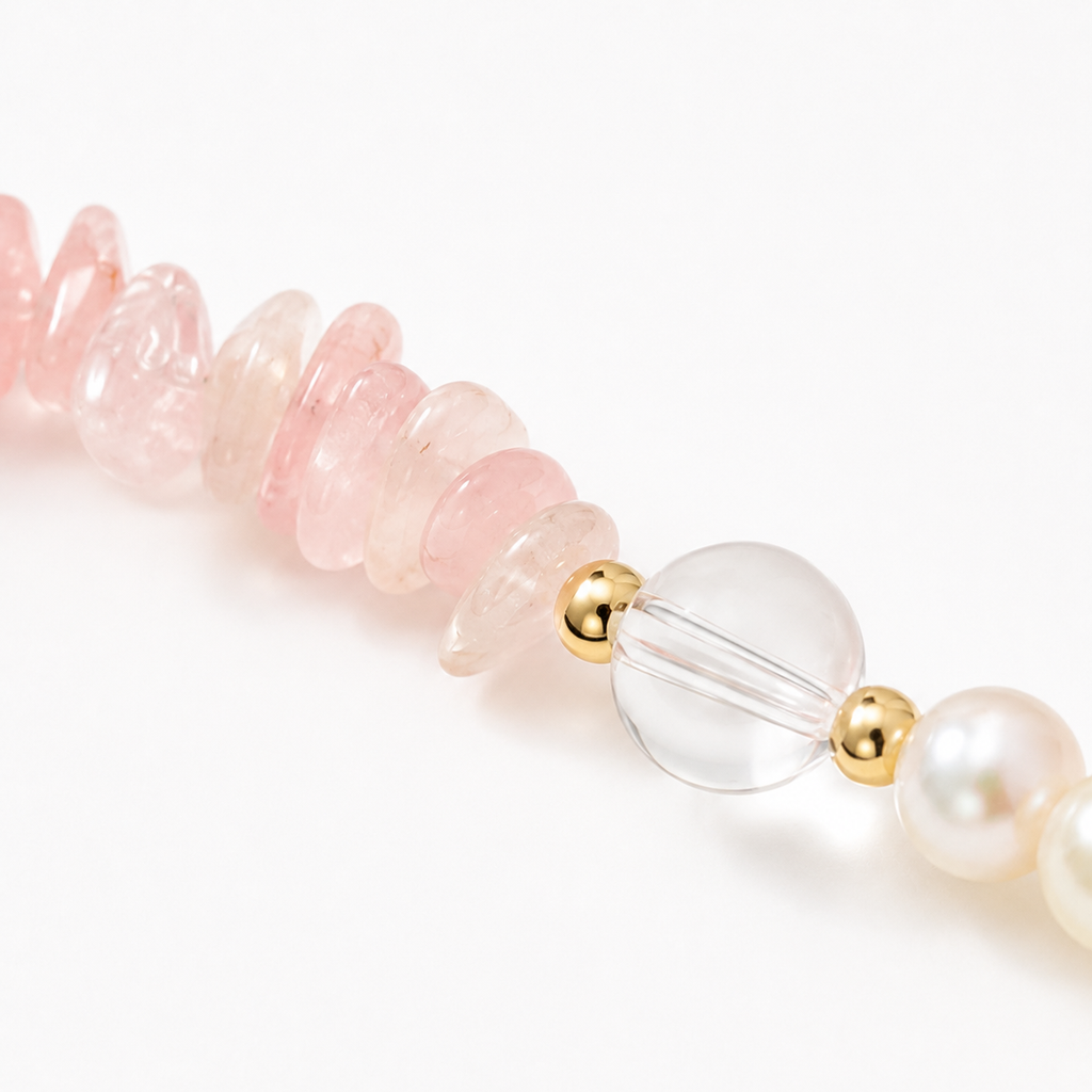 Spring Rose Quartz, Clear Quartz & Pearl Bracelet