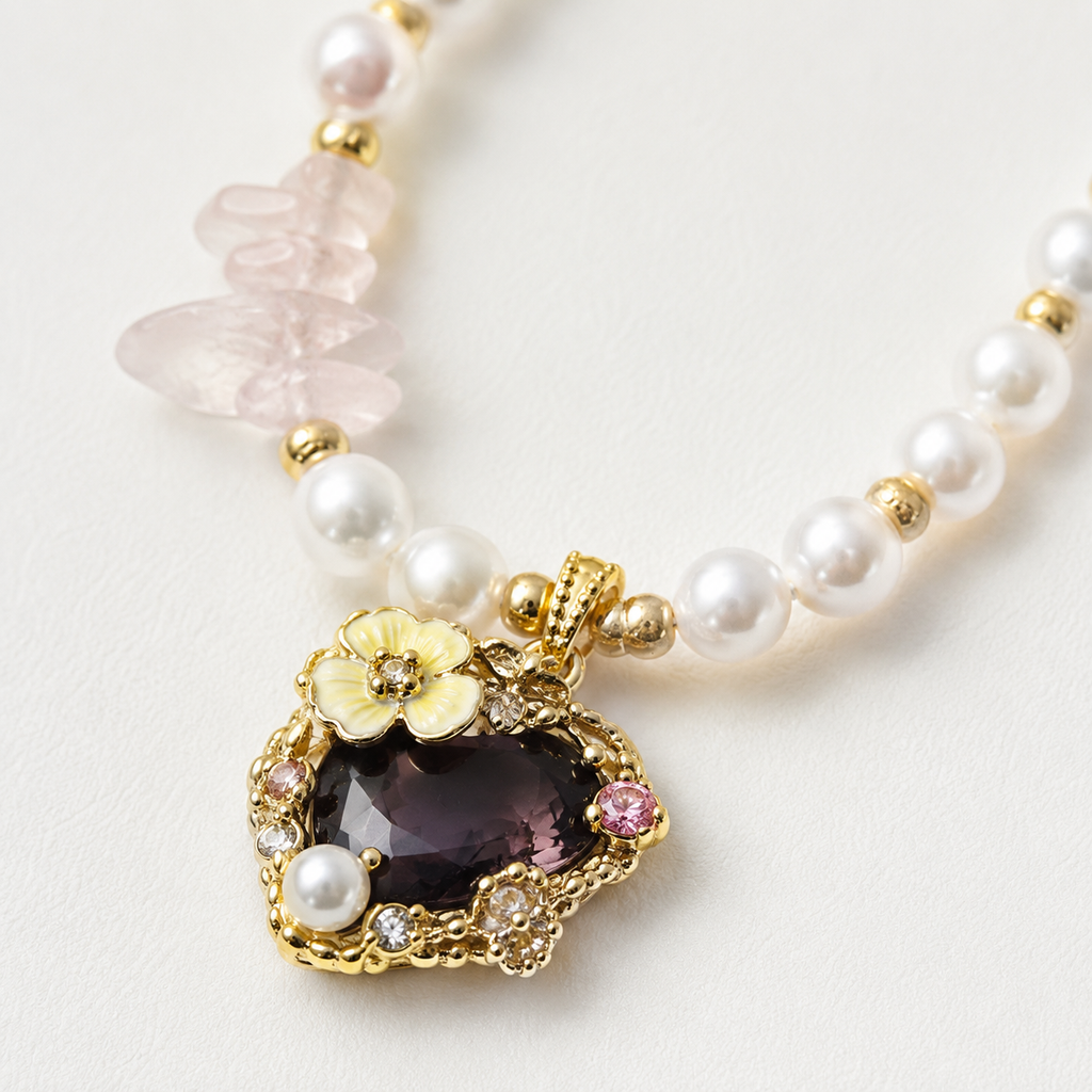 Blush Pearl Heart Pendant Necklace