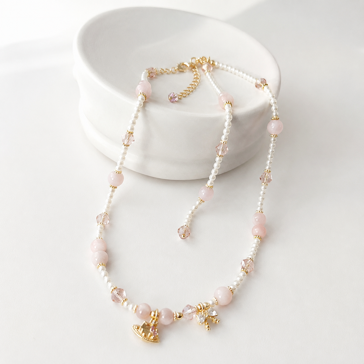 Blush Ribbon Pearl Necklace