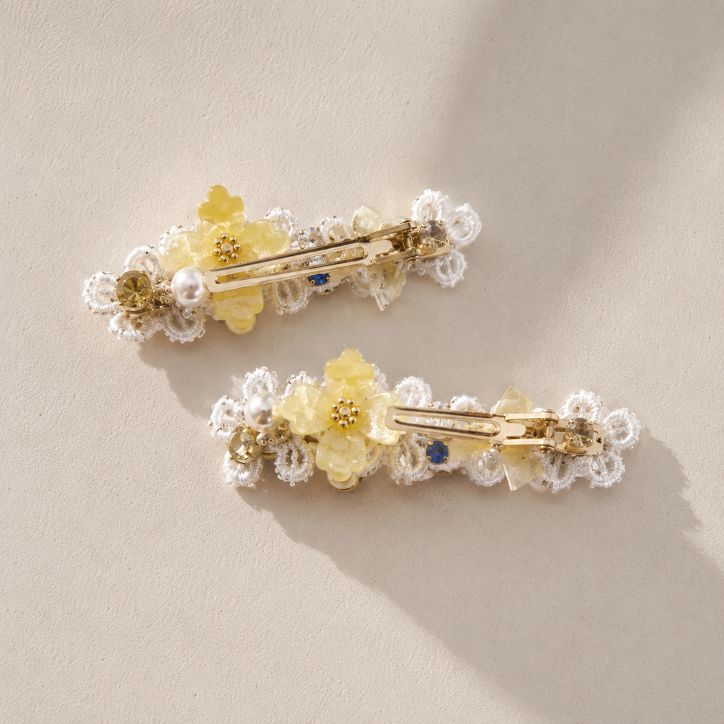 Golden Blossom Lace Hair Clip Set