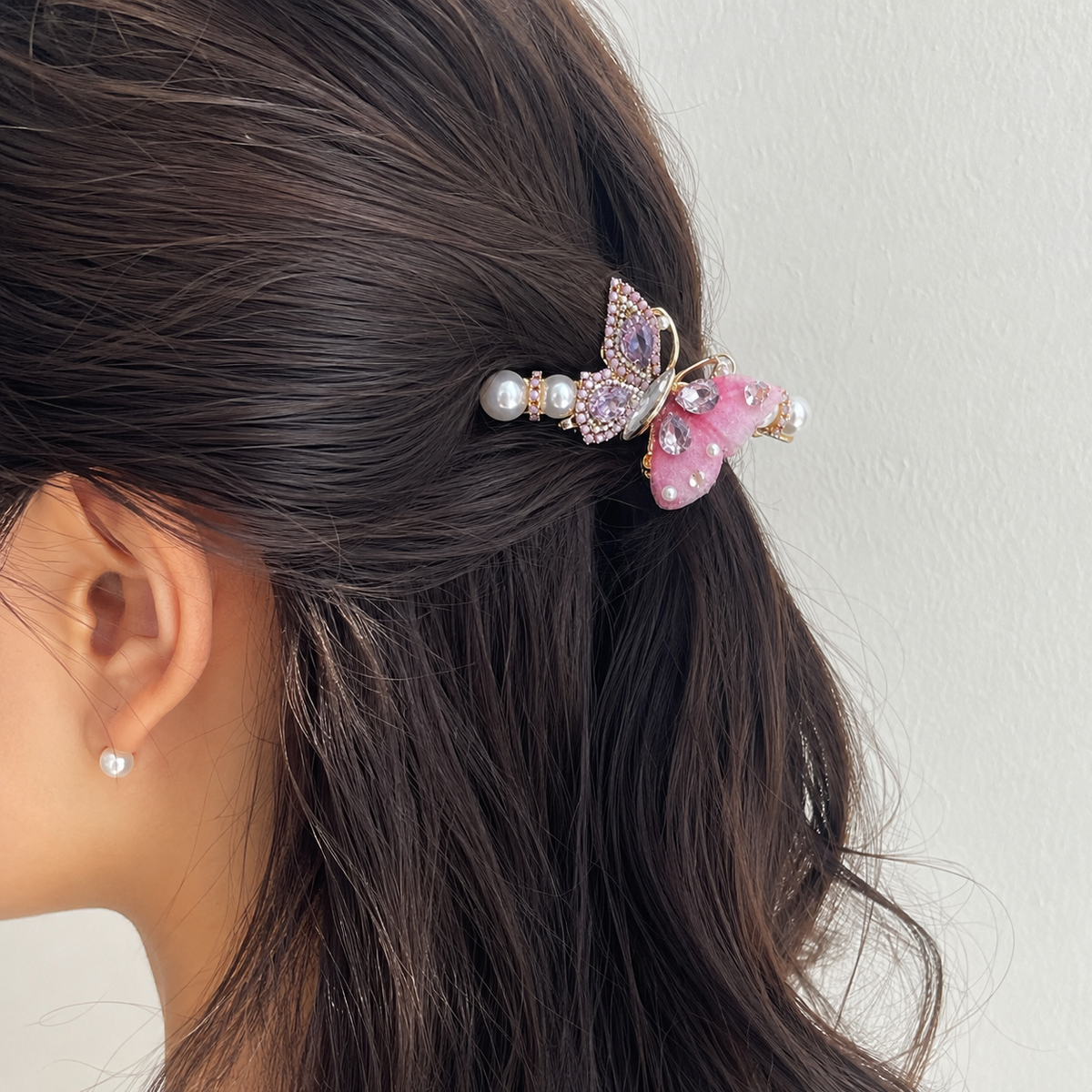 Pink Butterfly Crystal Hair Clip