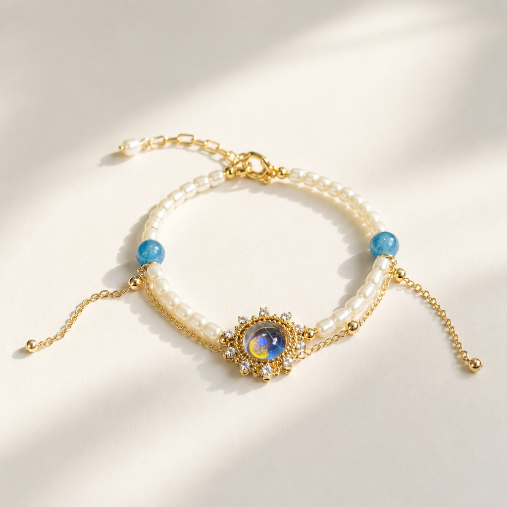 Celestia Pearl & Moonstone Sunburst Bracelet