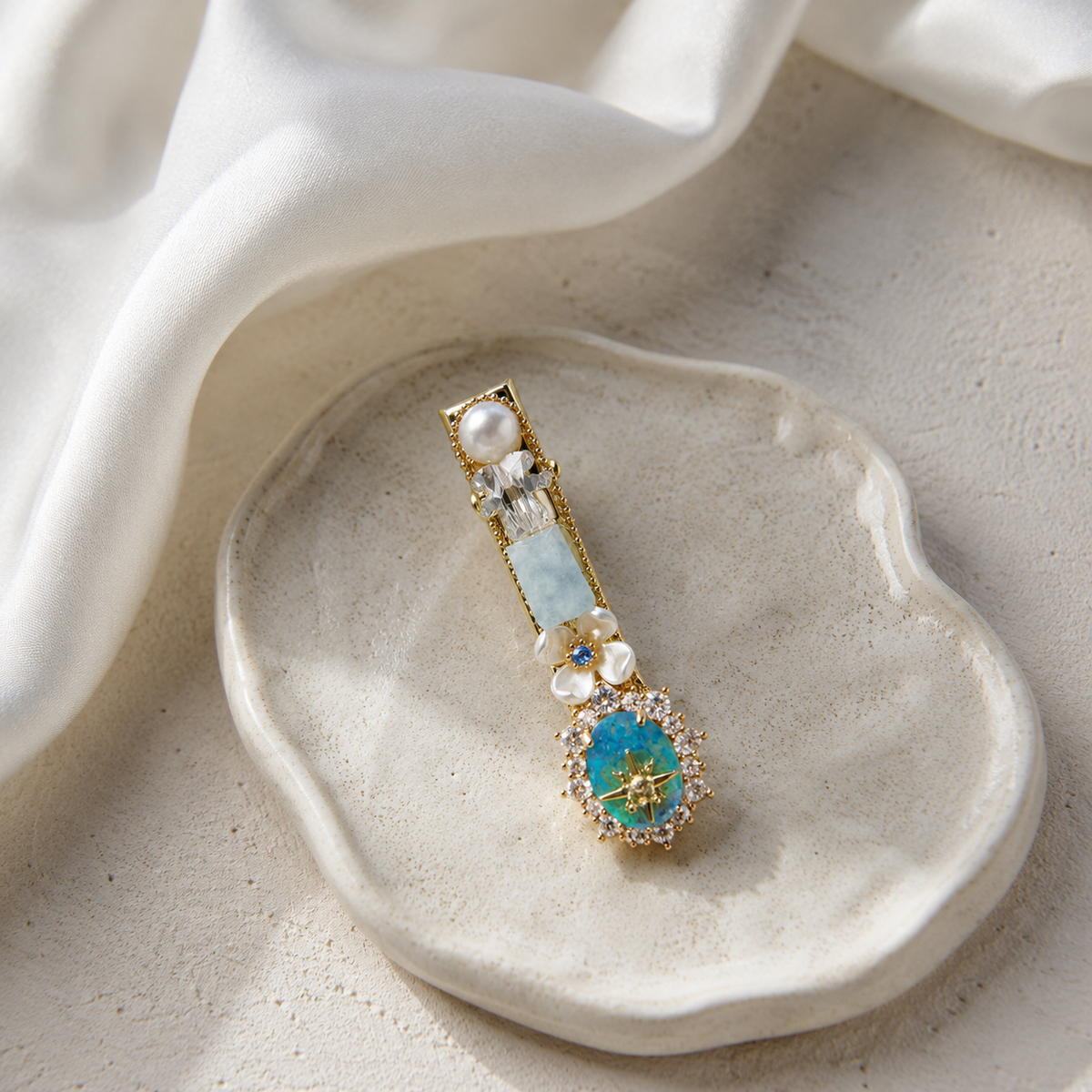 Aqua Celestial Pearl Hair Clip