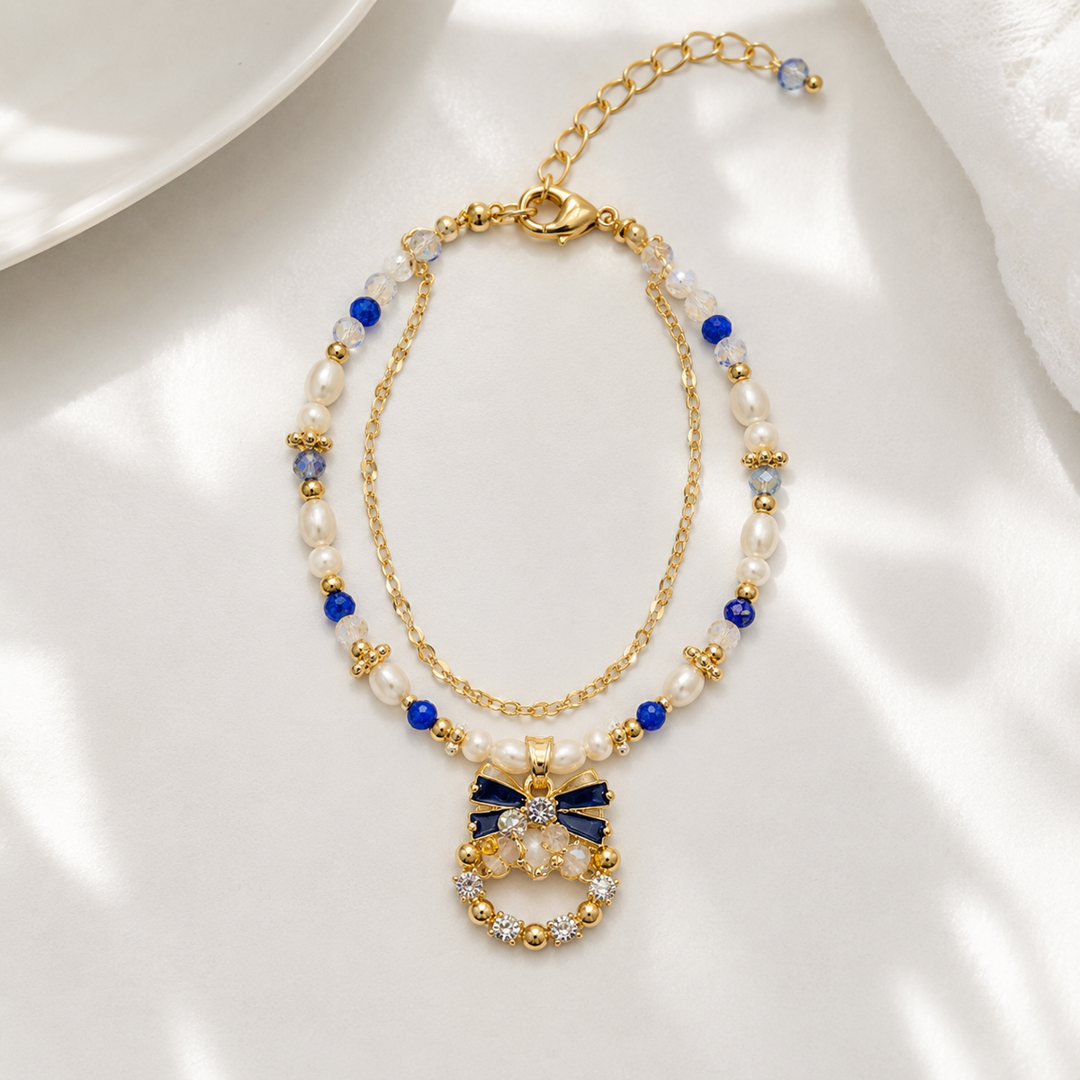 Midnight Bow Pearl Bracelet