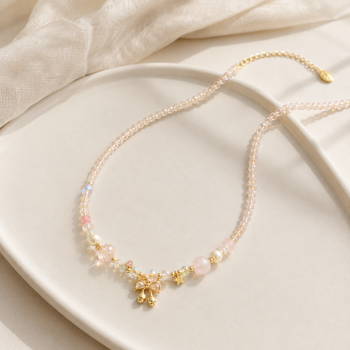 Blush Bow Crystal Necklace