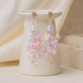 Pink Sakura Flower Dangle Earrings, 3D Acrylic Cherry Blossom Earrings, Fairycore Crystal Statement Earrings, Gift for Her