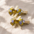 Pastel Gingham Bow Hair Clips Set of 2, Yellow Purple Plaid Barrettes, Crystal Heart Alligator Clips, Gift for Her