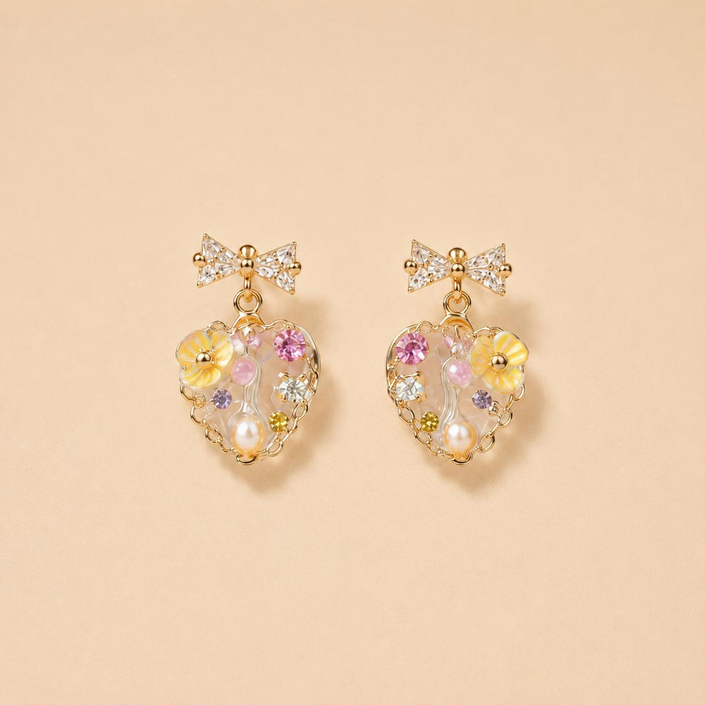 Gold Byzantine Pearl Stud Earrings, Lavender Pink Crystal Dangles, Art Deco Geometric Earrings, Royal Vintage Jewelry Gift for Her