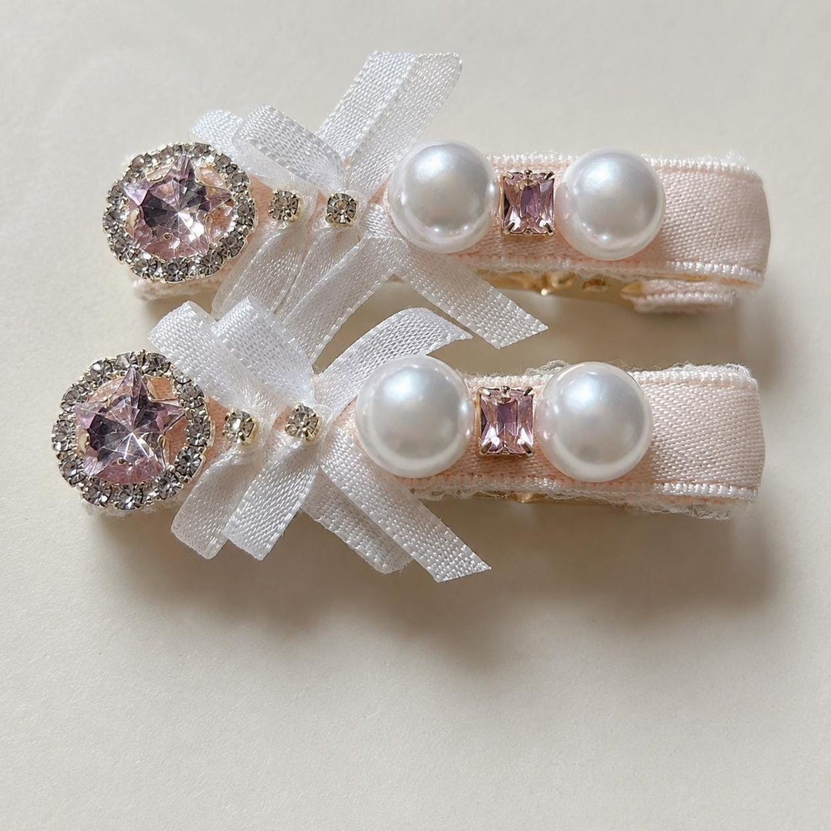 Pink Velvet Bow Hair Clip Set, Balletcore Ribbon Barrettes, Pearl Star Gem Alligator Clips, Coquette Hair Accessories, Gift for Her