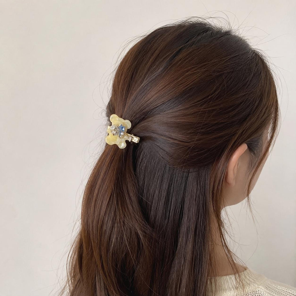 Cream Teddy Bear Hair Clip, Celestial Star Marble Barrette, Blue Crystal Planet Alligator Pinch, Whimsical Kawaii Space Coquette Accessories