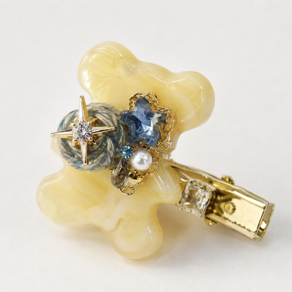 Cream Teddy Bear Hair Clip, Celestial Star Marble Barrette, Blue Crystal Planet Alligator Pinch, Whimsical Kawaii Space Coquette Accessories