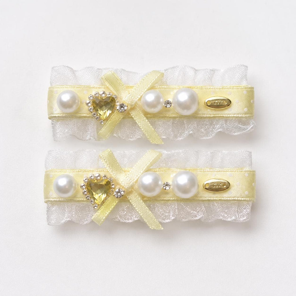 Yellow Lolita Bow Hair Clips, Pastel Lace Barrette Set, Crystal Heart Pearl Alligator Clips, Balletcore Hair Accessories, Gift for Her
