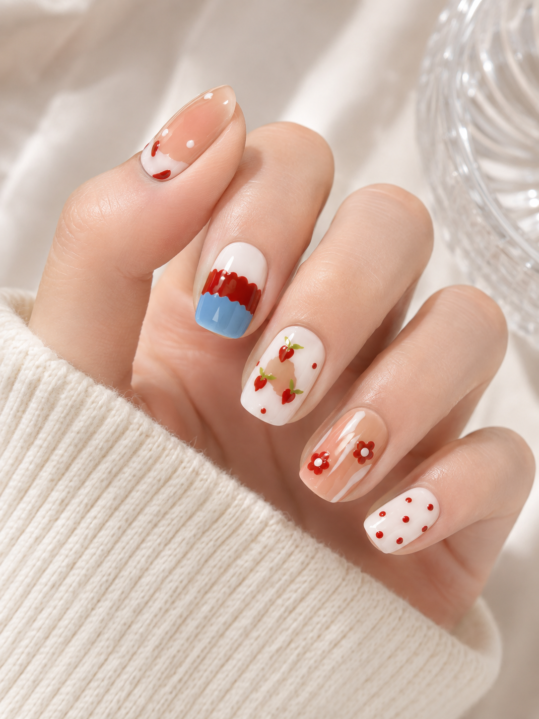Strawberry & Floral Polka Dot | Short Square Press-Ons No.7