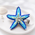 Blue Starfish Hair Clip, Crystal Heart Pearl Hair Barrette, Coastal Ocean Hair Accessory, Beach Gift for Her