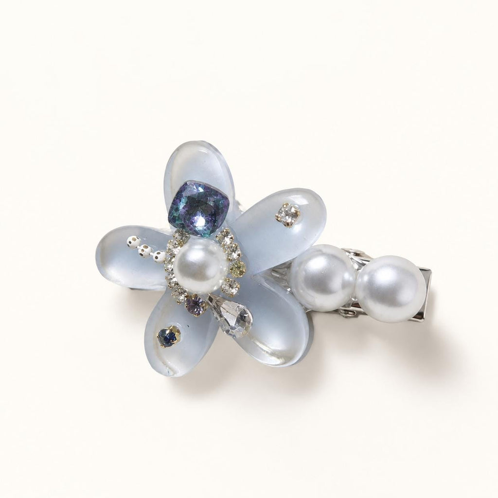 Frosted Resin Flower Hair Clip, Pearl Crystal Embellished Barrette, Coquette Floral Hair Accessory, Gift for Her