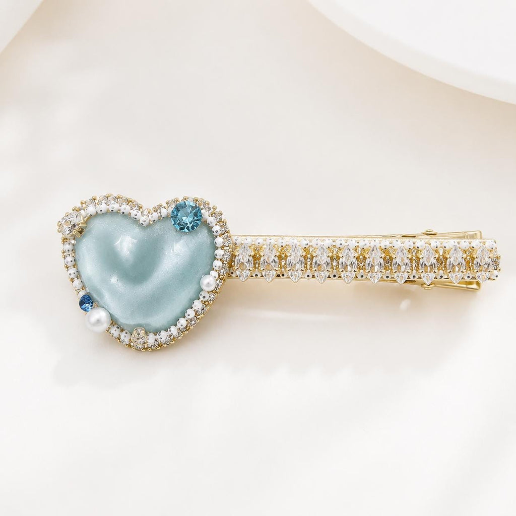 Mint Blue Heart Hair Clip, Marquise Crystal Barrette, Blue Gem Alligator Clip, Coquette Hair Accessory, Gift for Her