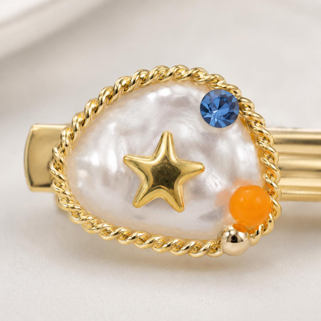 Baroque Pearl Star Hair Clip, Celestial Ocean Barrette, Orange Blue Crystal Mermaid Hair Accessory, Gift for Her