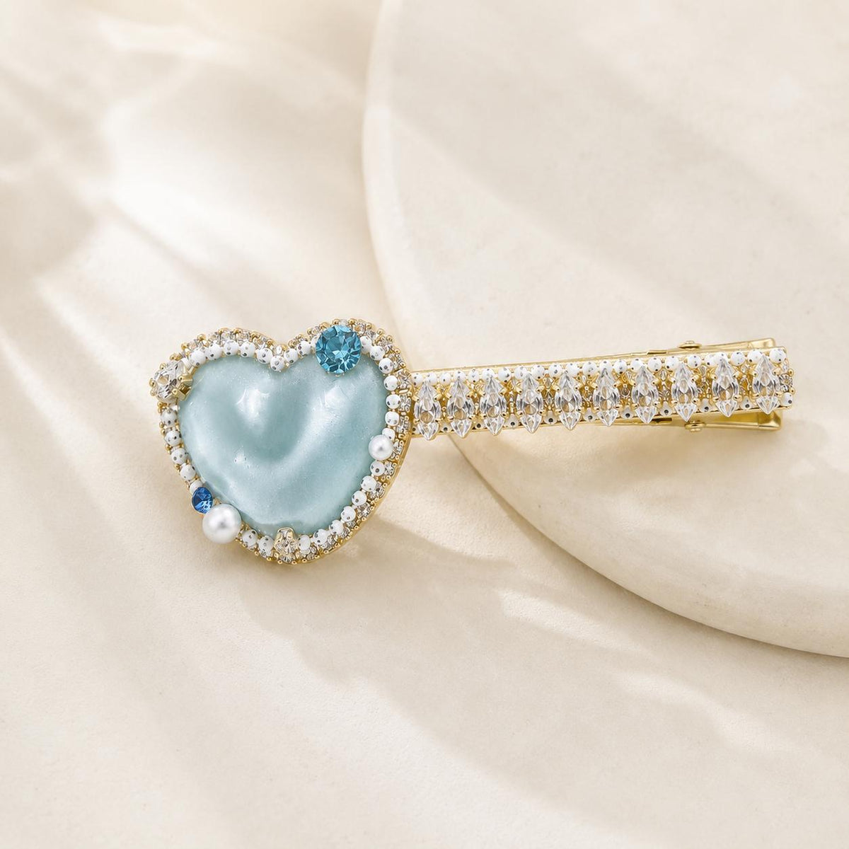 Mint Blue Heart Hair Clip, Marquise Crystal Barrette, Blue Gem Alligator Clip, Coquette Hair Accessory, Gift for Her
