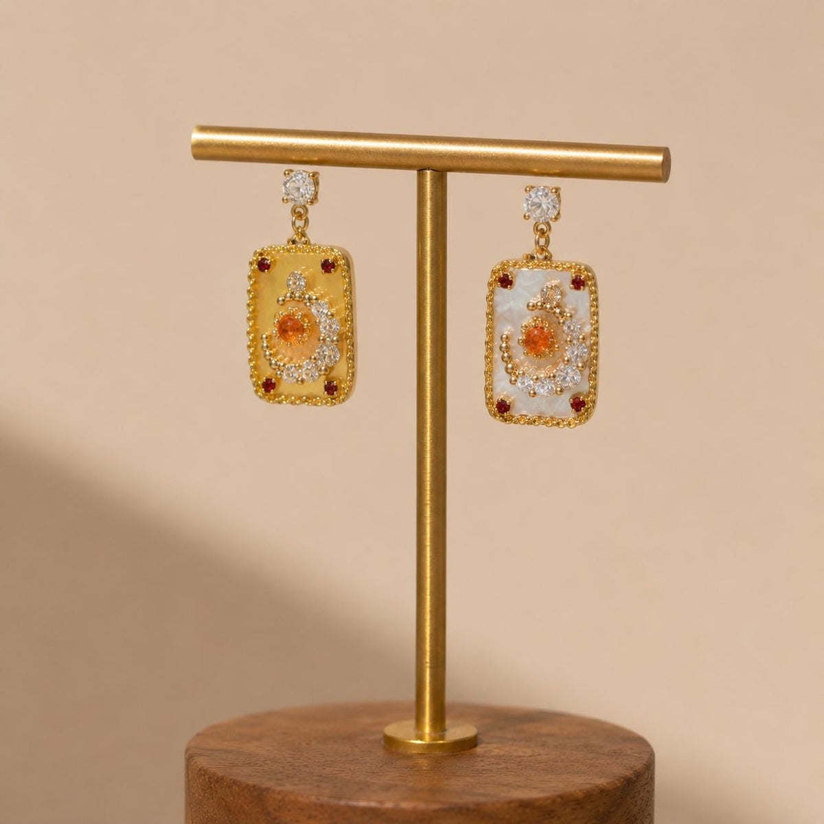 Amber Yellow Mismatched Sun Moon Earrings, Pearl Celestial Dangle Earrings, Baroque Vintage Intaglio Jewelry, Gift for Her