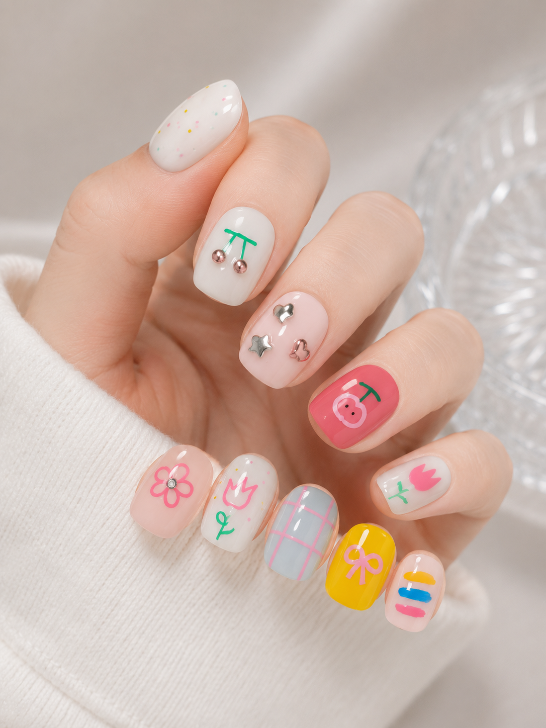 Pastel Doodle Flower Cute | Short Square Press-Ons No.9