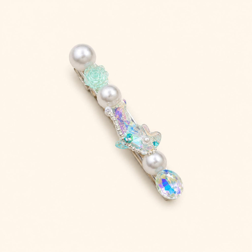 Aurora Mermaid Hair Clip, Mint Rose Pearl Barrette, Holographic Crystal Alligator Clip, Coquette Ocean Gift for Her