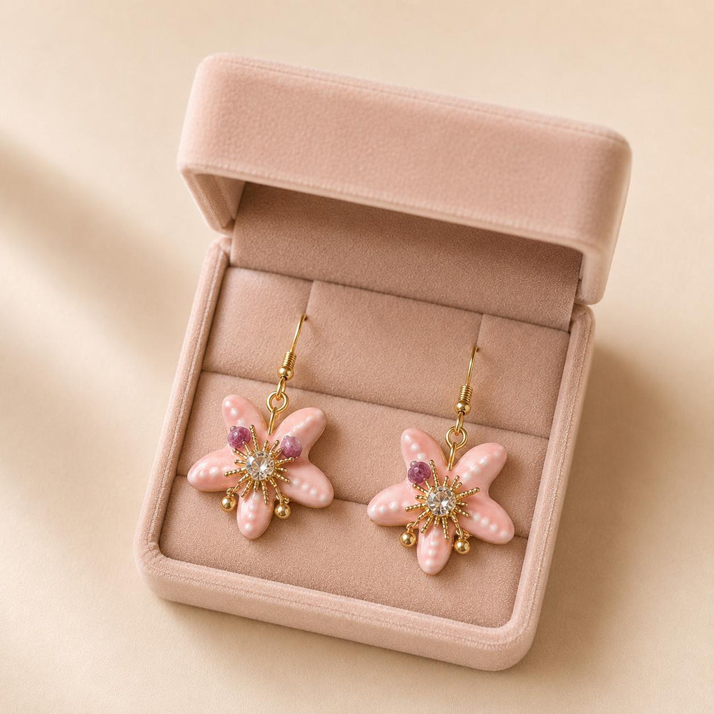 Pink Bow Heart Earrings, Crystal Pearl Drop Earrings, Balletcore Coquette Jewelry, Romantic Gift for Her