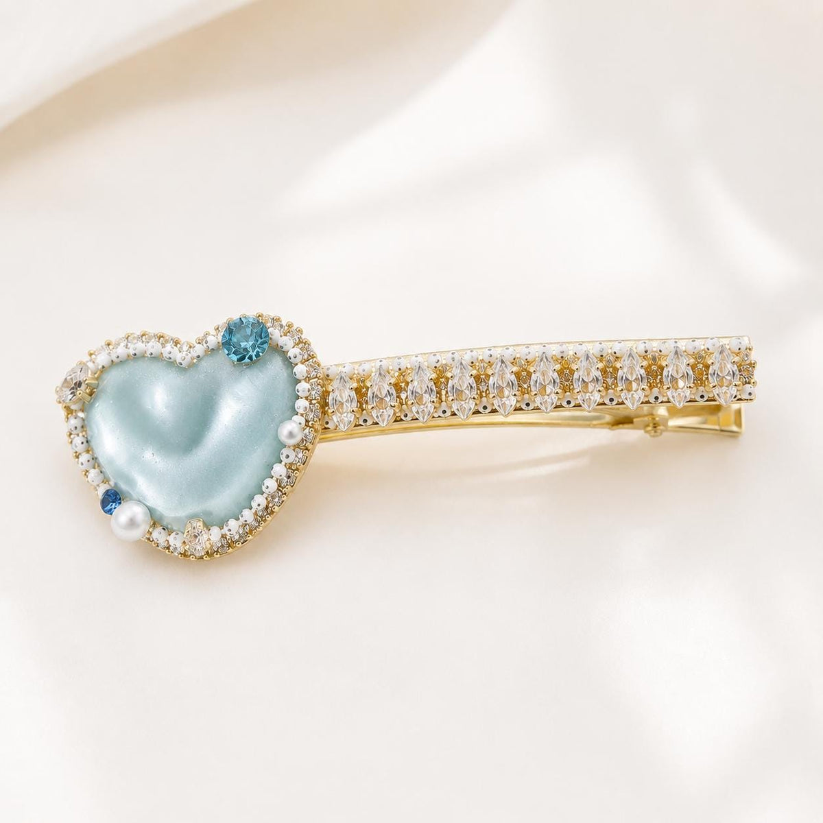 Mint Blue Heart Hair Clip, Marquise Crystal Barrette, Blue Gem Alligator Clip, Coquette Hair Accessory, Gift for Her