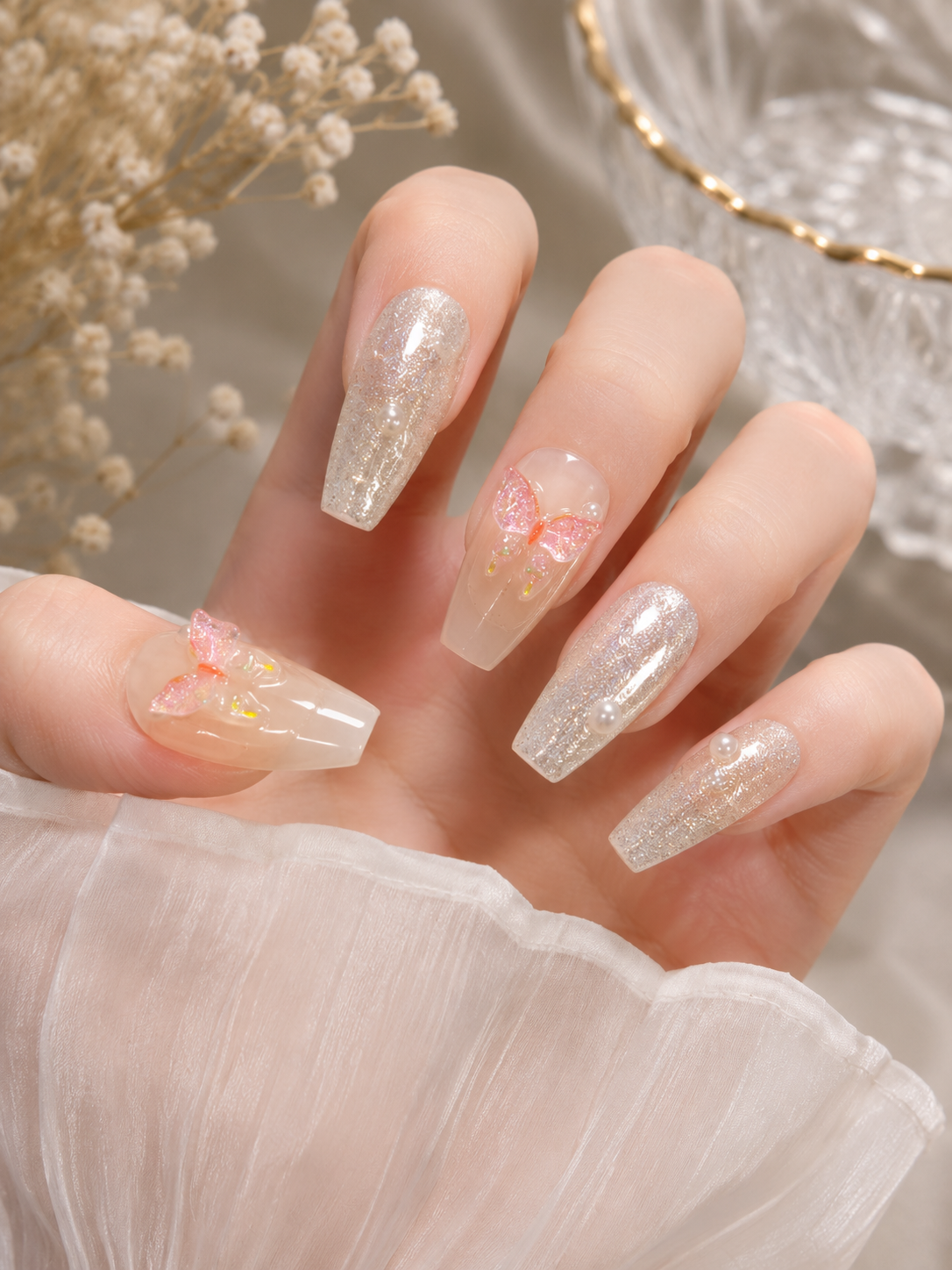 Butterfly Stardust – Silver Glitter Press-On Nails NO.18