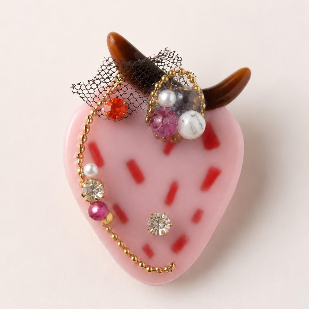 Strawberry Hair Clip, Pink Demon Horns Barrette, Pastel Goth Harajuku Hair Accessory, Cute Gift for Her