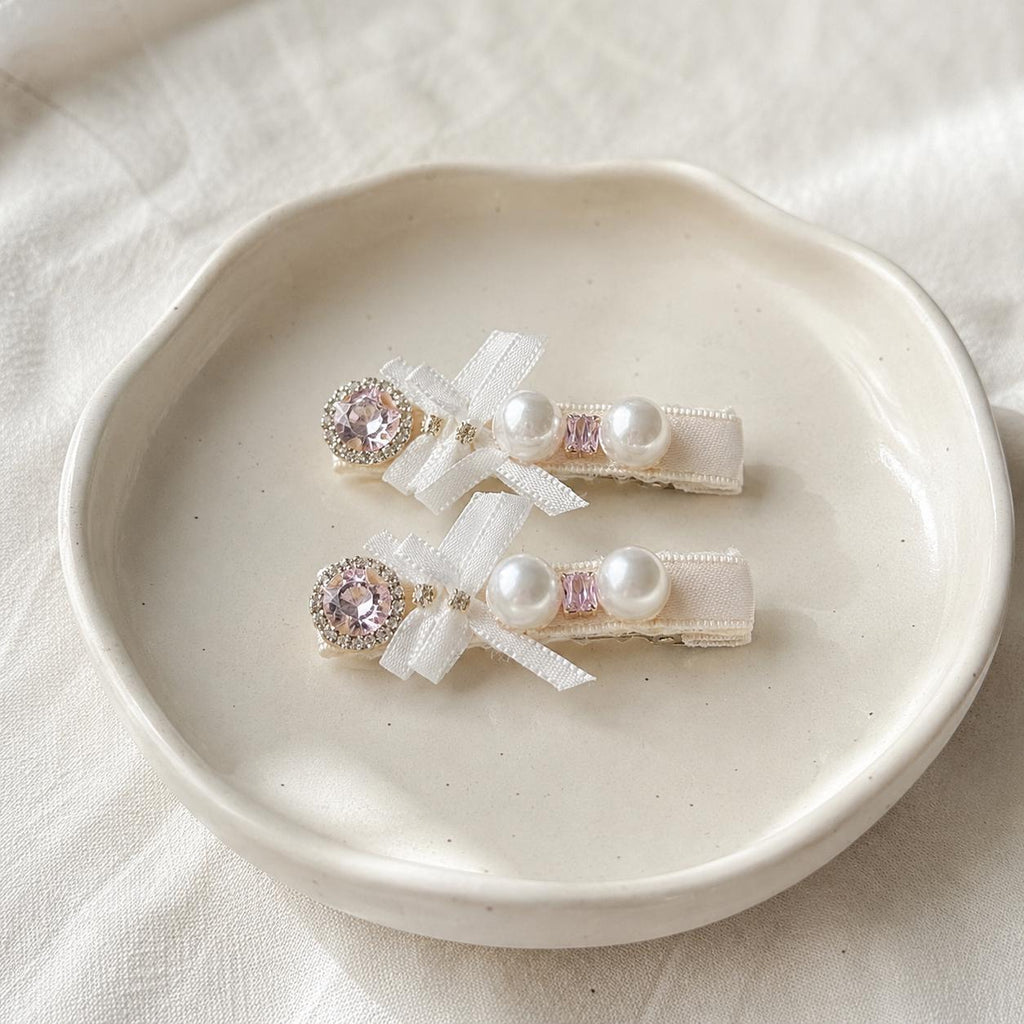 Pink Velvet Bow Hair Clip Set, Balletcore Ribbon Barrettes, Pearl Star Gem Alligator Clips, Coquette Hair Accessories, Gift for Her