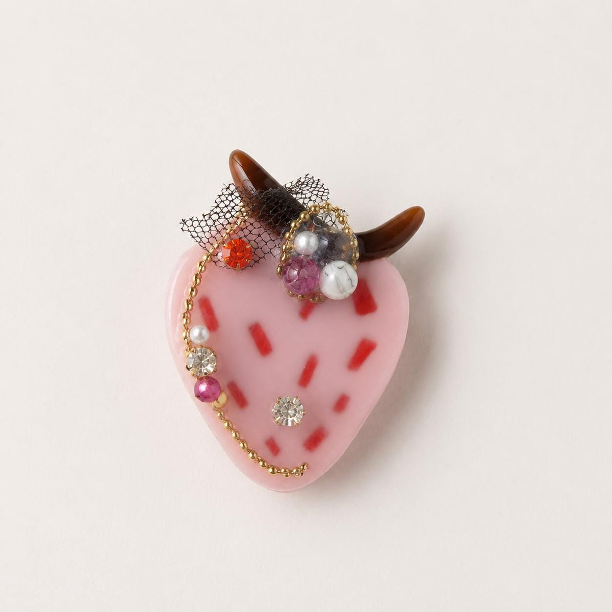 Strawberry Hair Clip, Pink Demon Horns Barrette, Pastel Goth Harajuku Hair Accessory, Cute Gift for Her
