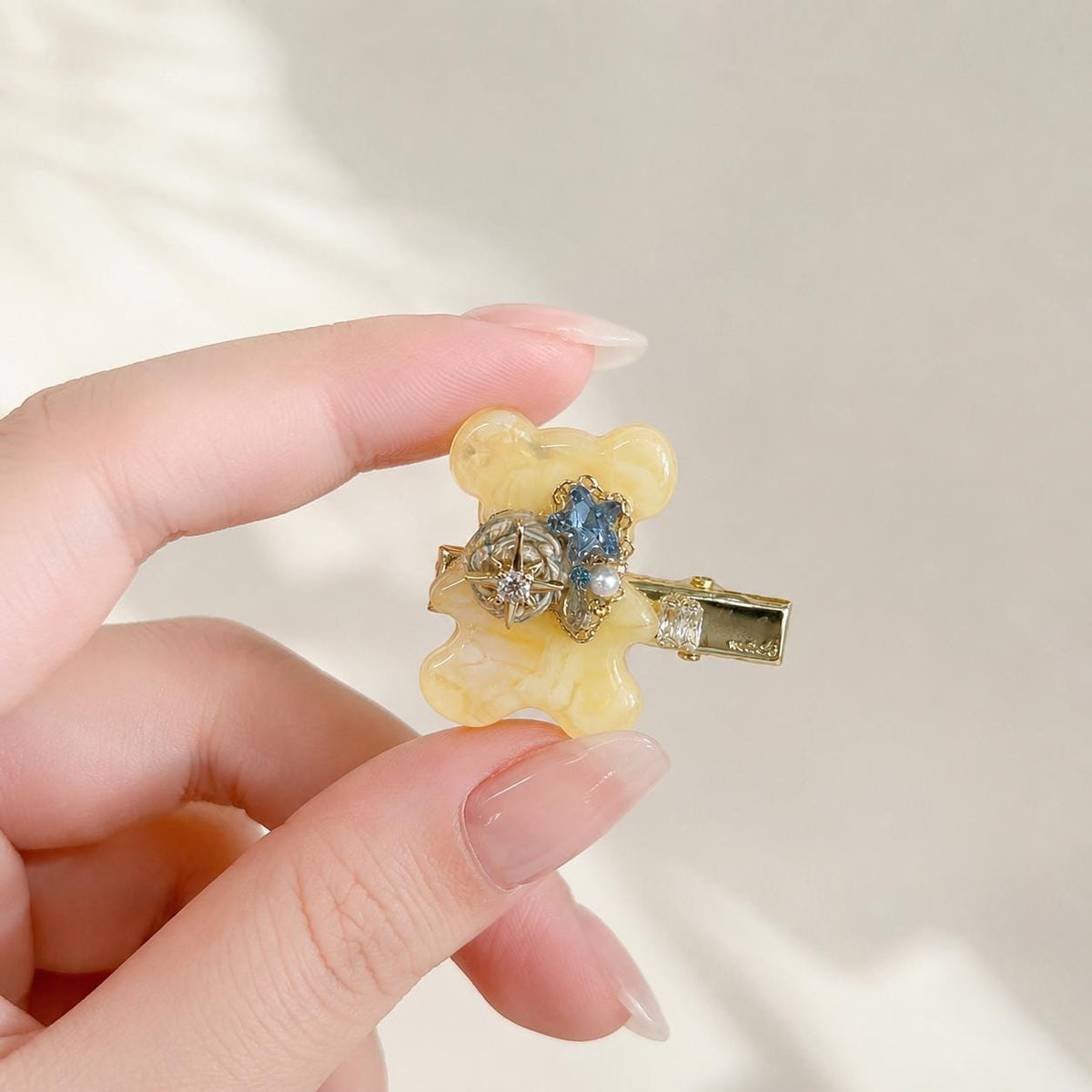 Cream Teddy Bear Hair Clip, Celestial Star Marble Barrette, Blue Crystal Planet Alligator Pinch, Whimsical Kawaii Space Coquette Accessories