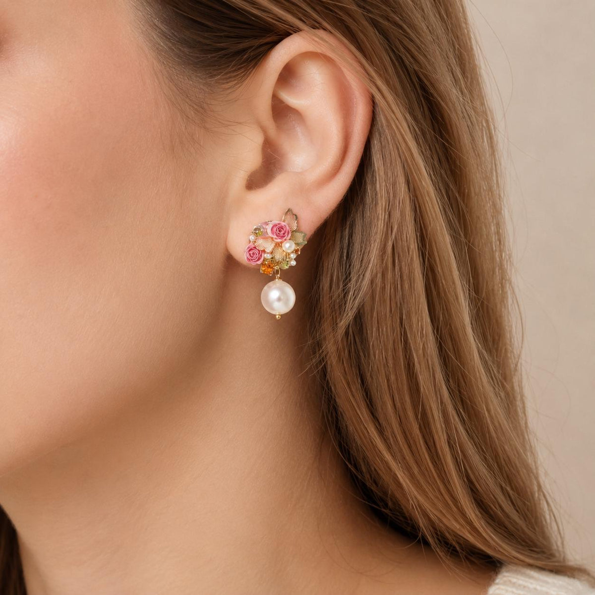 Gold Butterfly Pearl Drop Earrings, Baroque Rose Earrings, French Vintage Dangle Earrings, Romantic Jewelry, Gift for Her