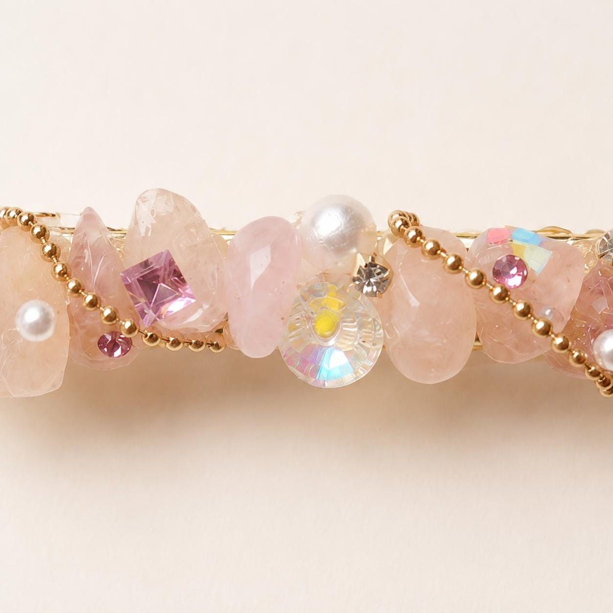Pink Crystal Stone Hair Clip, Gold Wave Barrette, Fairycore Coquette Hair Accessory, Gift for Her