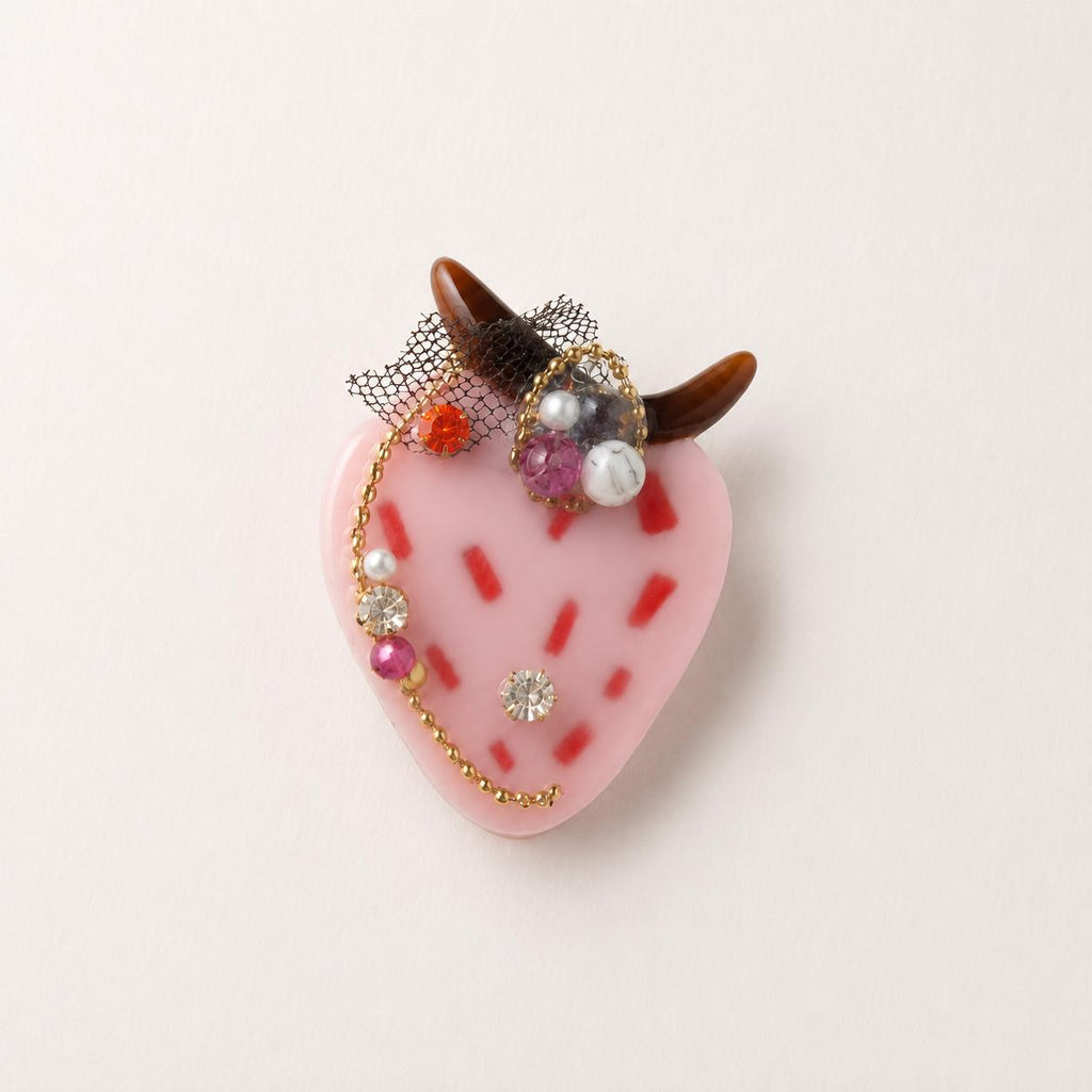 Strawberry Hair Clip, Pink Demon Horns Barrette, Pastel Goth Harajuku Hair Accessory, Cute Gift for Her